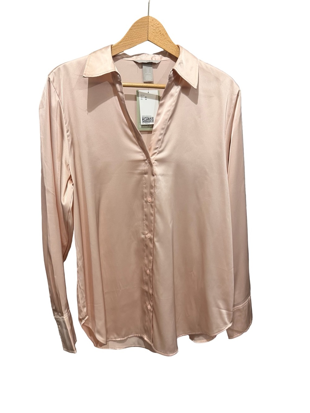 H&M Pale Blush Satin Button-Down Shirt
